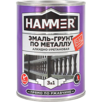 HAMMER Эмаль-грунт по металлу 3 в 1 АУ п/гл RAL 7040 серое окно 0,9 кг / 6 ЭК000133622