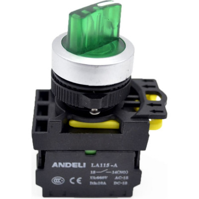 ANDELI Переключатели с подсветкой, с фиксацией, LA115-A5-11XD/G зеленый, LED, 220В ADL10-203