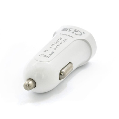 BYZ Автомобильное ЗУ 1хUSB-А, 1А, белый, 23750-YL-801W