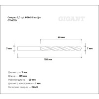 Сверло по металлу (5 шт; 7х69х109 мм; Р6М5) Gigant GT-0019