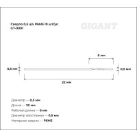 Сверло по металлу (10 шт; 0.5х6х22 мм; Р6М5) Gigant GT-0001