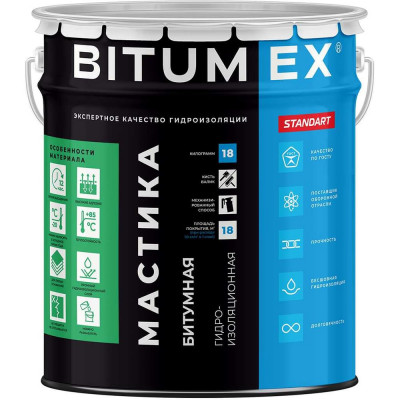 Мастика битумная BITUMEX Гидроизоляционная ведро 18кг МБ-018
