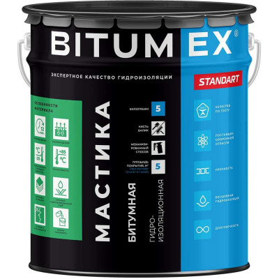 Мастика битумная BITUMEX Гидроизоляционная ведро 5кг МБ-016