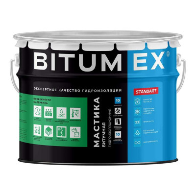 Мастика битумная BITUMEX Гидроизоляционная ведро 10кг МБ-017