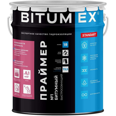 Праймер битумный быстросохнущий BITUMEX ведро 18л ПБ-042