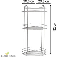 Полка в ванную EUROHOUSE 3-х секционная, угловая, 20,5х20,5х52 см, хром 14323