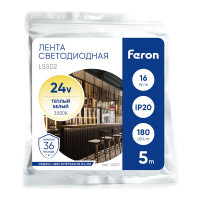 Светодиодная лента FERON LS502/ 180SMD 2835 /м 16Вт/м 24V 5000х10х1.22мм 3000К 41527