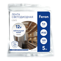 Светодиодная лента FERON LS612 120SMD 2835 /м 9.6Вт/м 12V 5000х8х1.22мм 4000К, IP20 41448