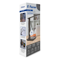 Настольный складной диммируемый светильник FERON 10W, 3000-6000К, беспроводная зарядка и USB порт, коричневый DE1728 41451