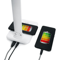 Настольный складной диммируемый светильник FERON 10W, 3000-6000К, беспроводная зарядка и USB порт, белый DE1728 41452