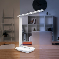 Настольный складной диммируемый светильник FERON 10W, 3000-6000К, беспроводная зарядка и USB порт, белый DE1728 41452