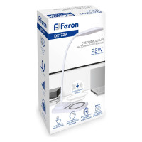 Настольный диммируемый светильник FERON 22W, 3000-6000К, беспроводная зарядка и USB порт, белый DE1729 41552