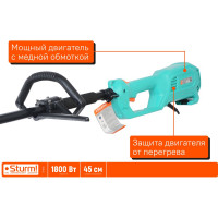 Электротриммер Sturm 1800 Вт, метал. вал, D-образная рукоятка, нож/леска GT1800D