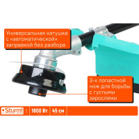 Электротриммер Sturm 1800 Вт, метал. вал, D-образная рукоятка, нож/леска GT1800D