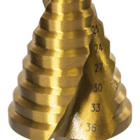 Сверло ступенчатое спиральное с кобальтовым покрытием по металлу (9-36 мм; шаг 3 мм; 3-х гран.хвост.10 мм) ПРАКТИКА 793-787