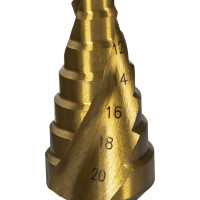 Сверло ступенчатое спиральное с кобальтовым покрытием по металлу (4-20 мм; шаг 2 мм; 3-х гран.хвост.8 мм) ПРАКТИКА 793-763