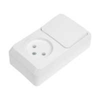 Блок 1-местная розетка + 1-клавишный выключатель Systeme Electric открытой проводки Этюд без заземления белый BPA16-204B