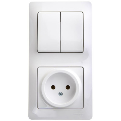 Комбинированный блок розетка + 2-клавишный выключатель Systeme Electric GLOSSA белый GSL000172