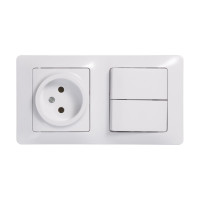 Комбинированный блок розетка + 2-клавишный выключатель Systeme Electric GLOSSA белый GSL000172