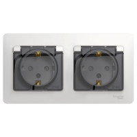 2-местная розетка Systeme Electric скрытой проводки Glossa 16А IP44 с заземлением защитные шторки в сборе белый GSL000147