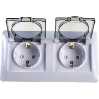 2-местная розетка Systeme Electric скрытой проводки Glossa 16А IP44 с заземлением защитные шторки в сборе белый GSL000147