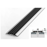 Порог прямой алюминиевый (40 мм; 1.8 м; без покрытия; черная резинка) Лука УТ000024449