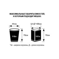 Мешки для мусора черные (10 шт; 100 л; 50 мкм; ПВД; 70х110 см) ООО Комус 328820