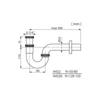 Сифон для умывальника Alcadrain A432 Ø32, U-форма, цельнометаллический 00026837 545998