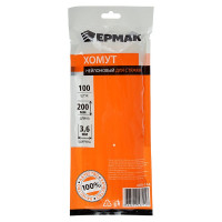 Нейлоновый хомут для стяжки ЕРМАК 3,6х200 мм, белый, 100 шт/уп. 669-144