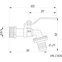 Шаровой кран со штуцером RM 3/4 водоразборный, никелированный, ручка VN-CN34