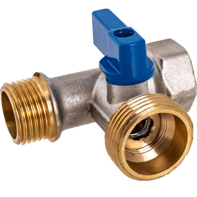 Шаровой кран для стиральной машины RM трёхпроходной, 1/2х3/4х1/2, никелированный -3WFMM