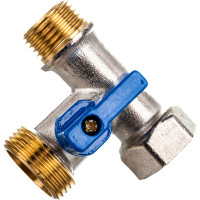 Шаровой кран для стиральной машины RM трёхпроходной, 1/2х3/4х1/2, никелированный -3WFMM