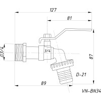 Шаровой кран со штуцером RM 3/4 водоразборный, никелированный ручка VN-BN34