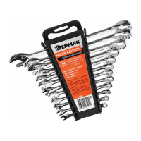 Набор рожково-накидных ключей ЕРМАК 12 предметов, 6-22мм, полированные CRV, пластик холдер 736-098