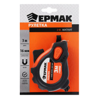 Рулетка ЕРМАК Магнит, 3 фиксатора, обрезиненный корпус, 3мх16мм 658-018