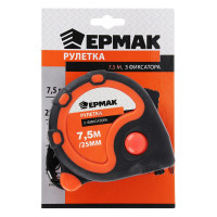 Рулетка ЕРМАК 3 фиксатора, двукомпонентный корпус, 7,5м х 25мм 658-126