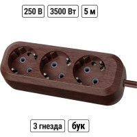 Удлинитель сетевой TDM ELECTRIC 3 розетки, 5 метров, ПВС 3х1мм2 "Эко" (бук) 16А 250В SQ1303-3002