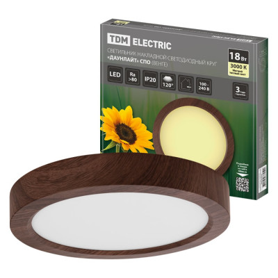 Светильник TDM ELECTRIC светодиодный потолочный накладной круг "Даунлайт" СПО (венге) 18 Вт 225х32 мм 3000К SQ0329-0416