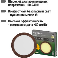 Светильник TDM ELECTRIC светодиодный потолочный накладной круг "Даунлайт" СПО (венге) 18 Вт 225х32 мм 3000К SQ0329-0416