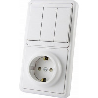 Комбинированный блок TDM ELECTRIC БКВР 3-х клавишный выключатель + розетка 2П с защитными шторками SQ1813-0006
