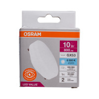 Светодиодная лампа OSRAM LED, Value, GX, GX53, 800Лм, 10Вт, замена 75Вт, 6500К, холодный белый свет 4058075582125