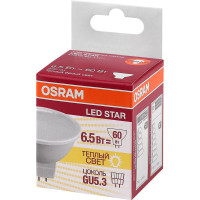 Светодиодная лампа OSRAM LED STAR, MR16, 6.5Вт, GU5.3, 500 Лм, 3000 К, теплый белый свет 4058075480551