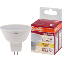 Светодиодная лампа OSRAM LED STAR, MR16, 6.5Вт, GU5.3, 500 Лм, 3000 К, теплый белый свет 4058075480551