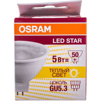 Светодиодная лампа OSRAM LED STAR MR16 5Вт GU5.3 400 Лм 3000 К Теплый белый свет 4058075481169