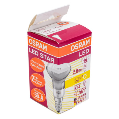 Светодиодная лампа OSRAM LED STAR R50 2.8Вт E14 180 Лм 2700 К Теплый белый свет 4058075055414