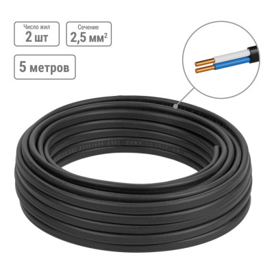 Кабель ВВГ-П нг(А)-LS 2х2,5 ок(N)-0,66 TDM ELECTRIC ГОСТ, 5 метров SQ0117-0010