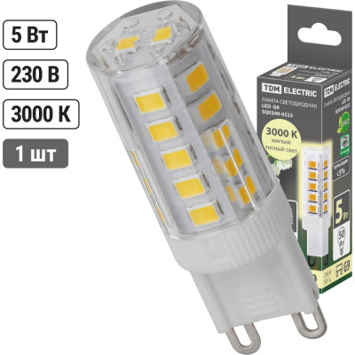 Светодиодная лампа TDM ELECTRIC G9-5 Вт-230 В-3000 К, SMD, 16x49 мм SQ0340-0222