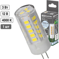 Светодиодная лампа TDM ELECTRIC G4-3 Вт-AC/DC 12 В-4000 К, SMD, 16x43 мм SQ0340-0094