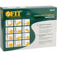 Фрезы кромочные по дереву для фасок 15 шт FIT 36579