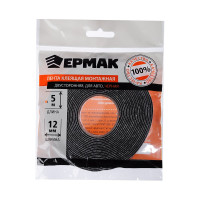 Монтажная 2-х сторонняя клеящая лента ЕРМАК для АВТО, 12 мм x 5 м, черная 472-016